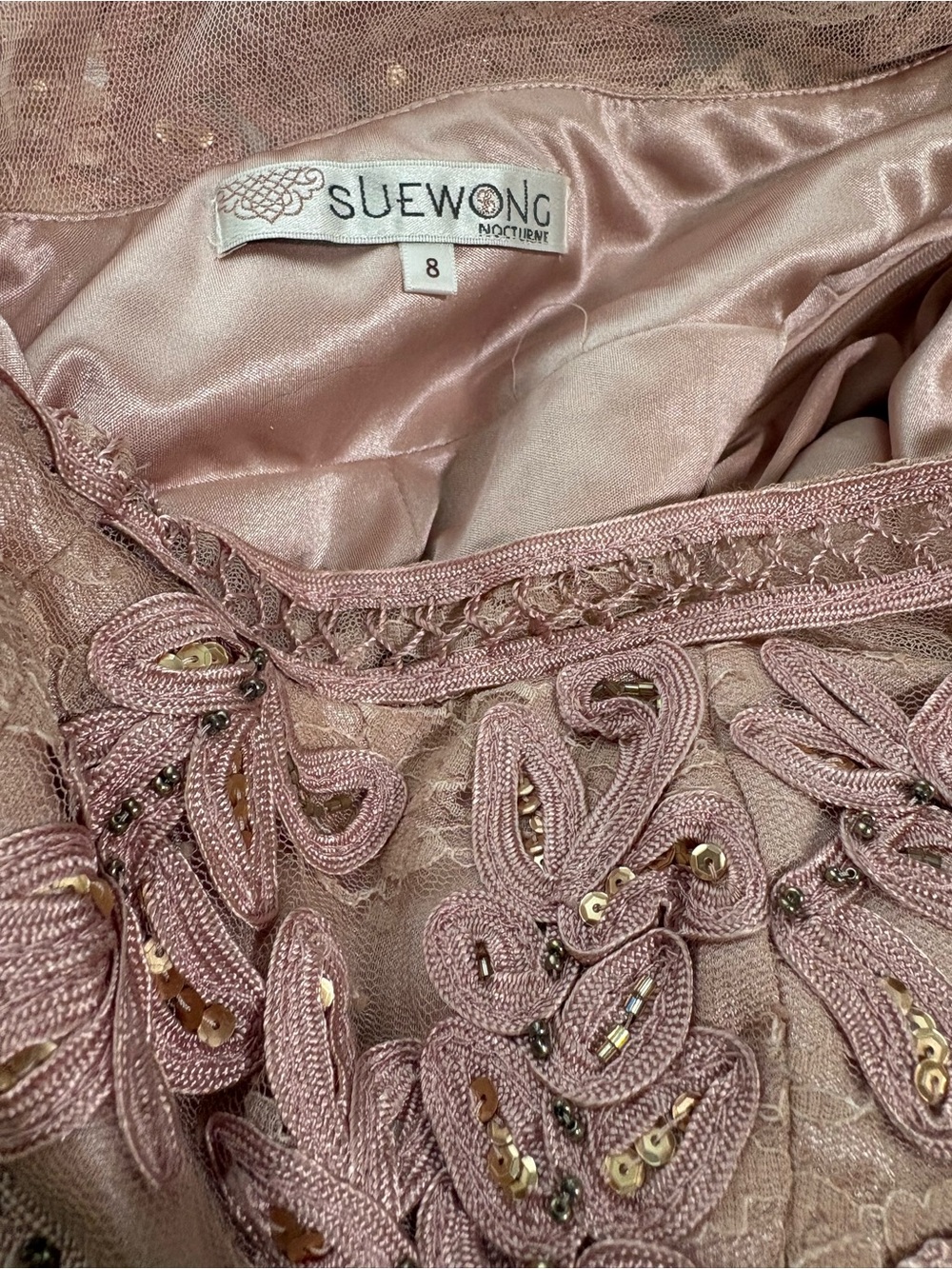 Sue Wong Dusty Rose Satin Dress with Sheen